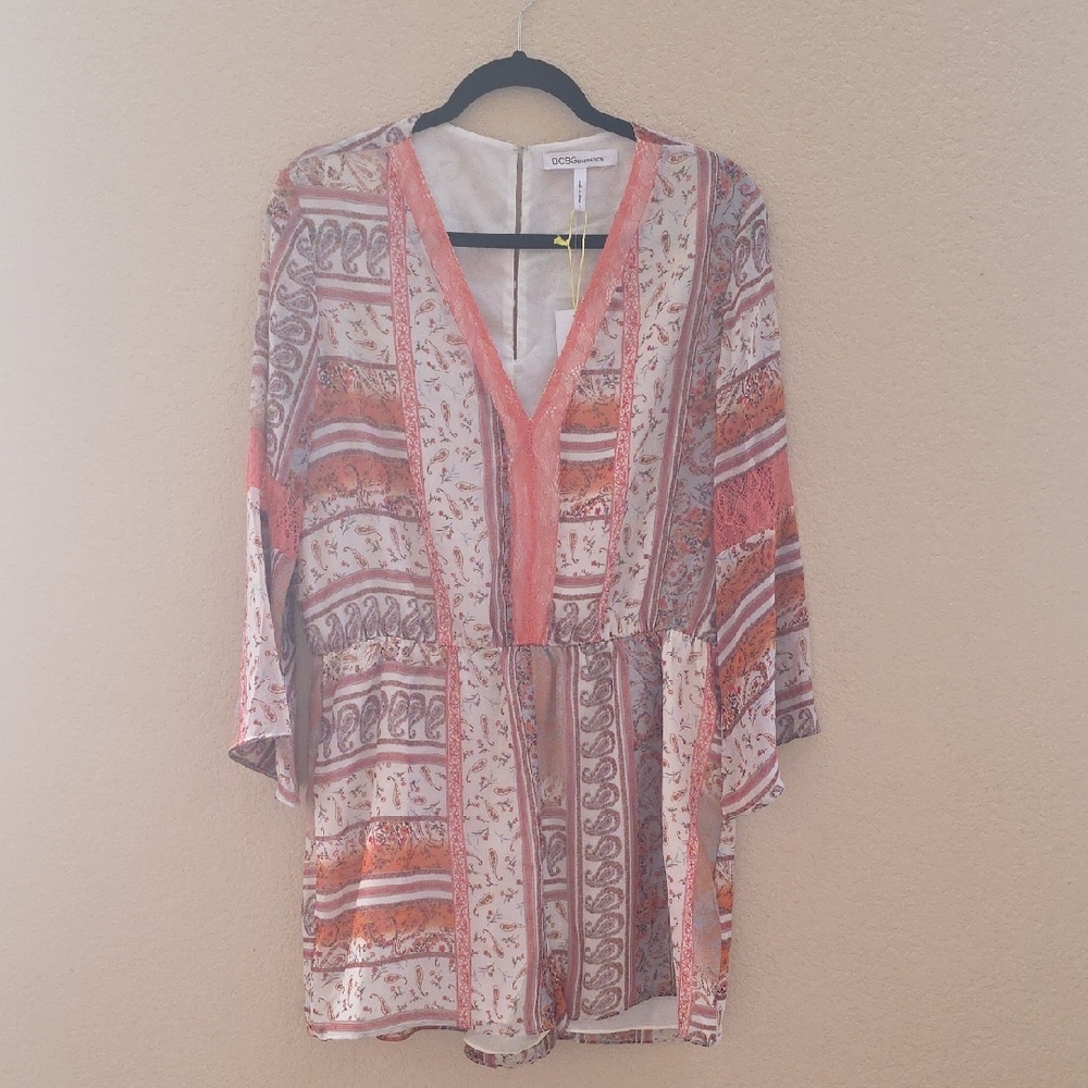 BCBG Coral and Cream Patterned Tunic